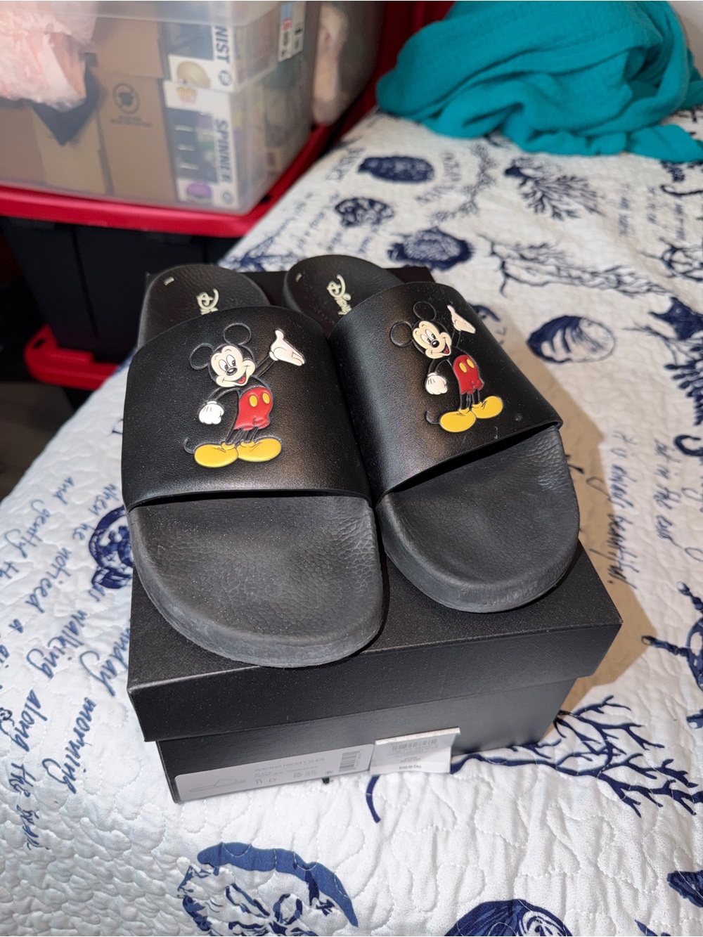 Coach Black Mickey Mouse Slide Sandals with Yellow & Red Accents